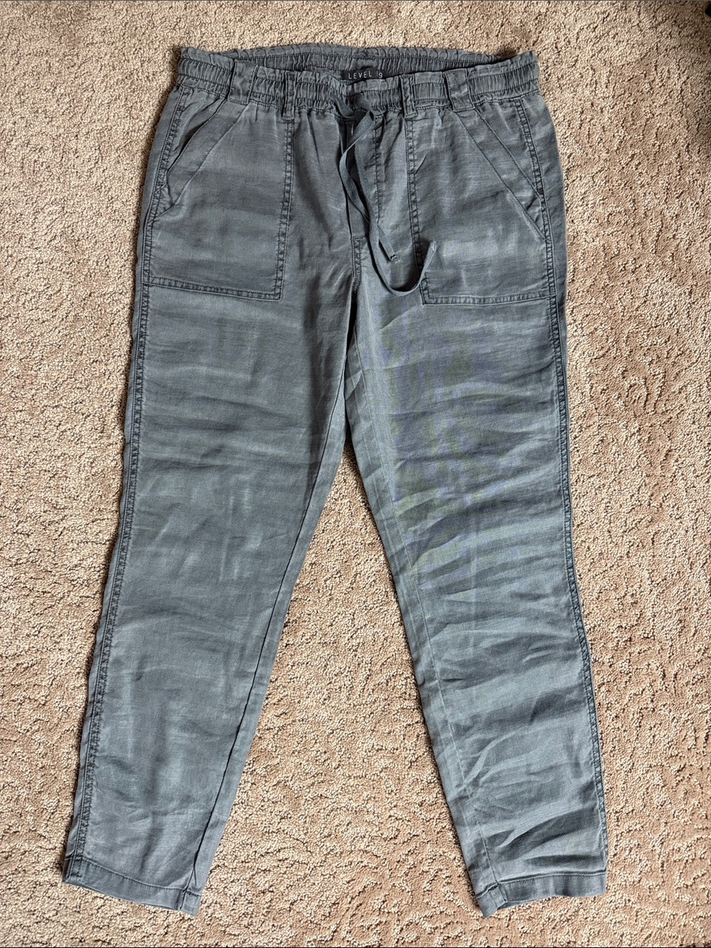Level 99 Women's Linen Cropped Drawstring Pants in Slate Gray